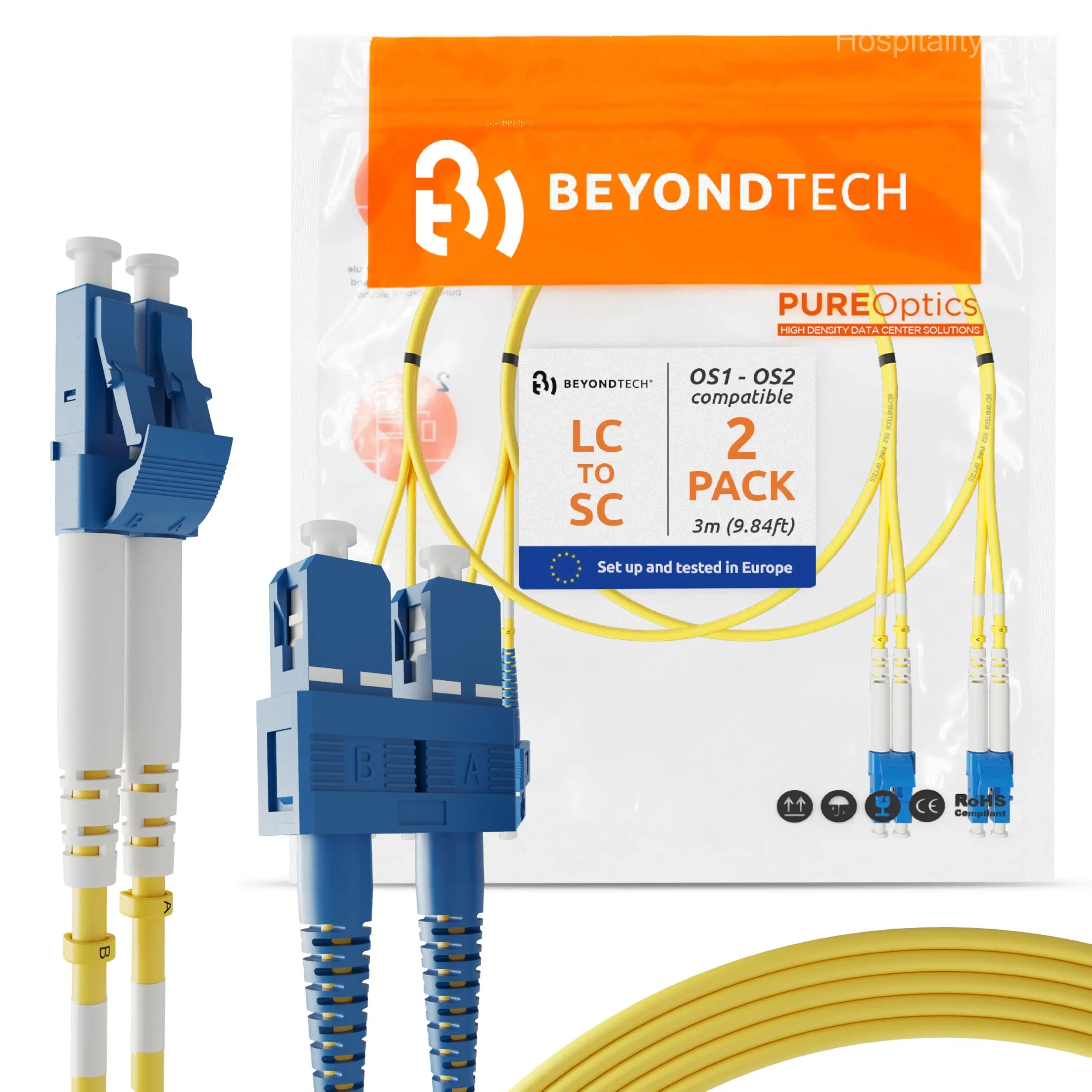BEYONDTECH 3m LC to SC Fiber Patch Cable single-mode duplex