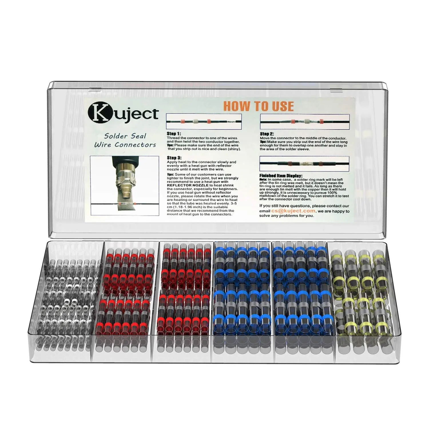 Kuject 200-piece solder seal wire connectors kit with color-coded bands